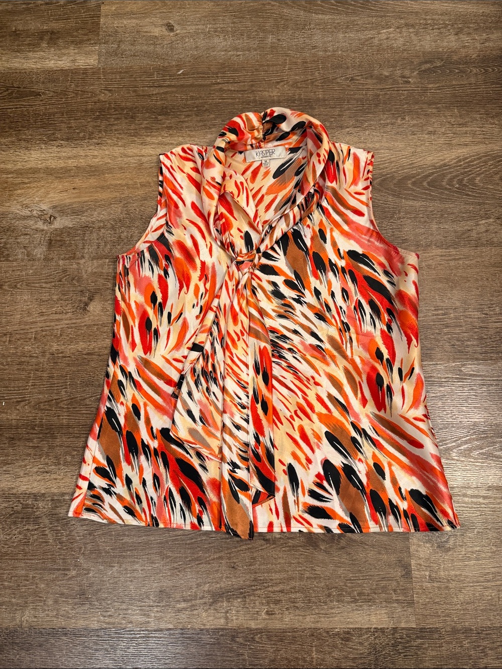 Kasper Sleeveless Tie-Neck Camisole in Orange, Red, Black, Cream